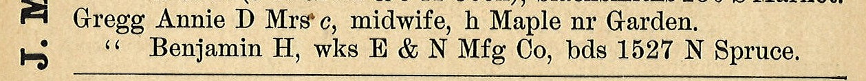 1895 City Directory for Annie D. Gregg's residence