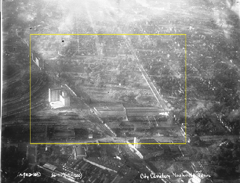1936 aerial view of south Nashville, with the cemetery in the center
