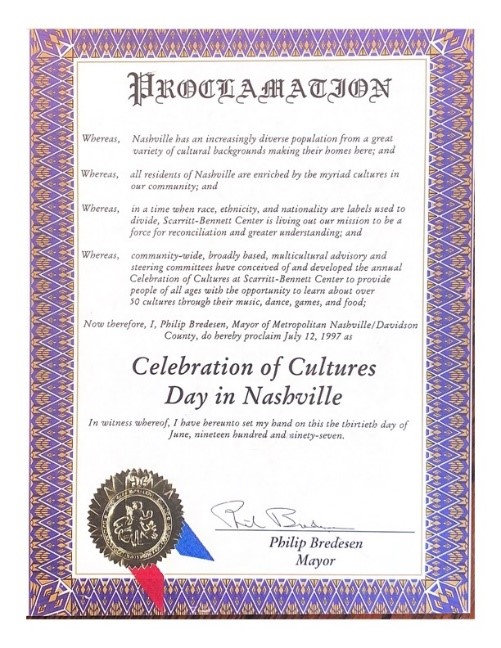 This is the proclamation of "Celebration of Cultures Day" signed by Mayor Philip Bredesen