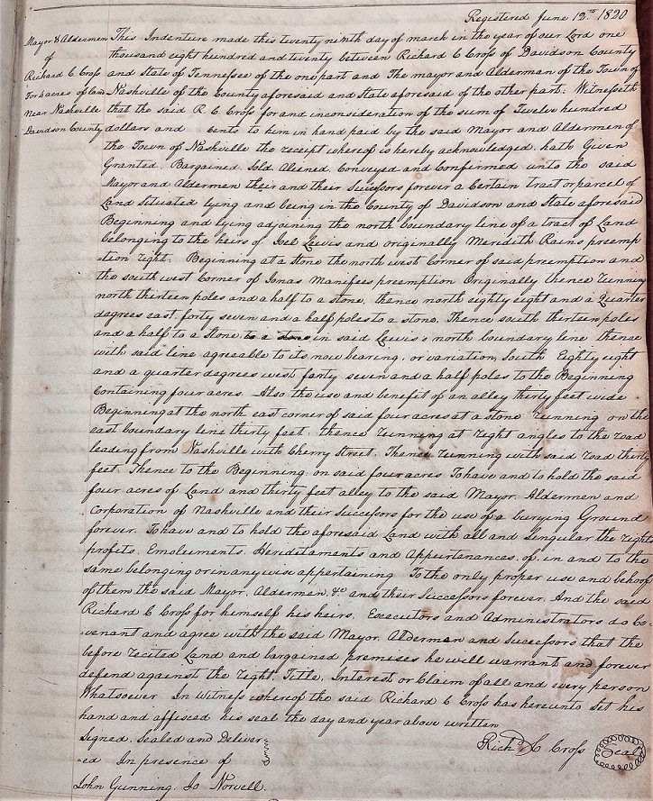 Deed Book O, pg. 9 - purchase of land for burial ground