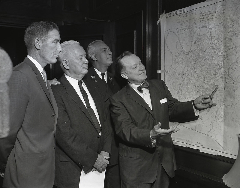 Mayor Ben West, and Other Assumed Government Officials, View a Map of the New, Consolidated Nashville (Circa. 1963)