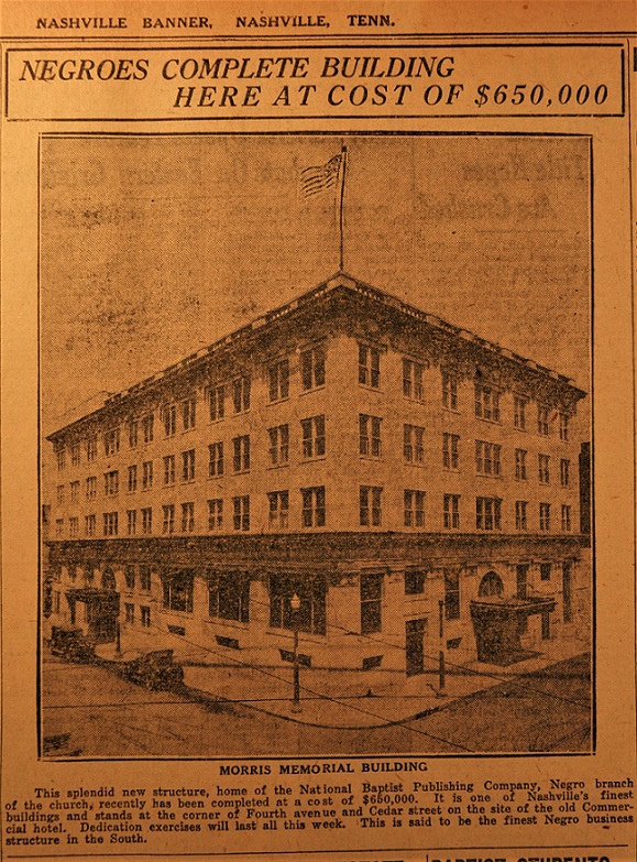 Nashville Banner clipping of National Baptist Publishing Company building in 1925