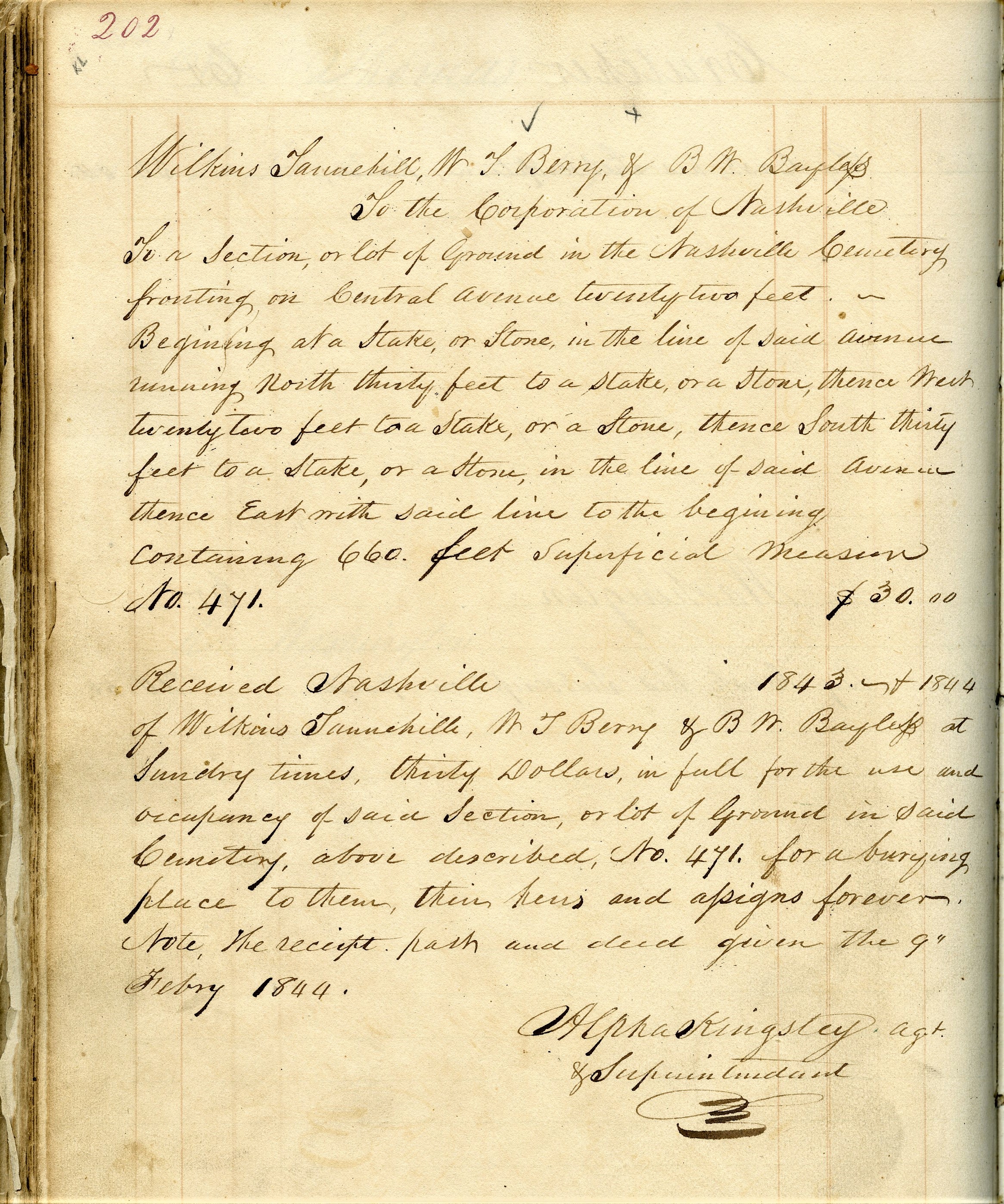 Deed for the lot owned by Wilkins Tannehill