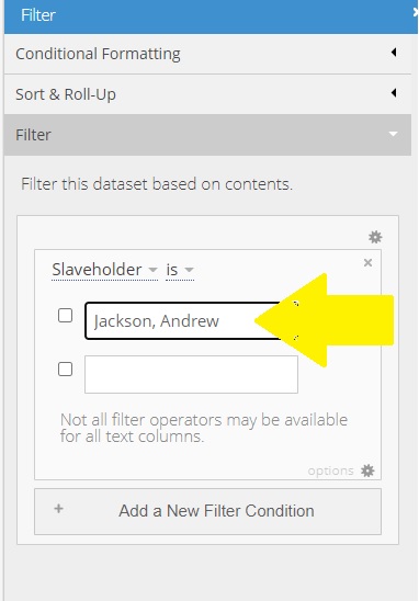 Screenshot of searching database for specific names