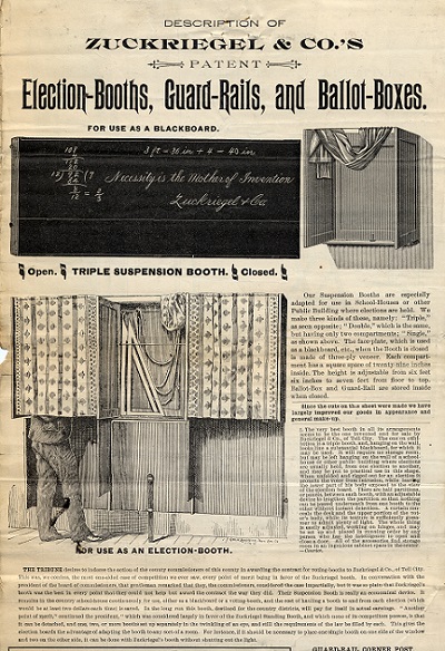 Patent for a election booths, guard rails, and ballot boxes