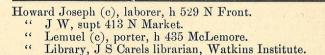 1889 City Directory with listing of Howard Library address