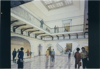 Drawing of the interior of the new library before its construction
