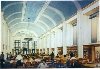 Drawing of the grand reading room 