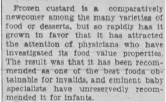 Nashville Banner clipping from April, 1932 referencing the health benefits of eating frozen custard