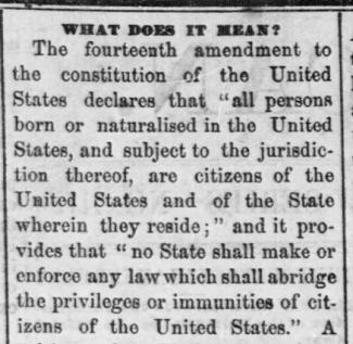 Nashville Union and American clipping discussing the 14th Amendment
