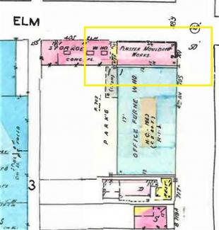 Sanborn Map circa 1930-50's, showing the intersection of 4th and Elm Streets